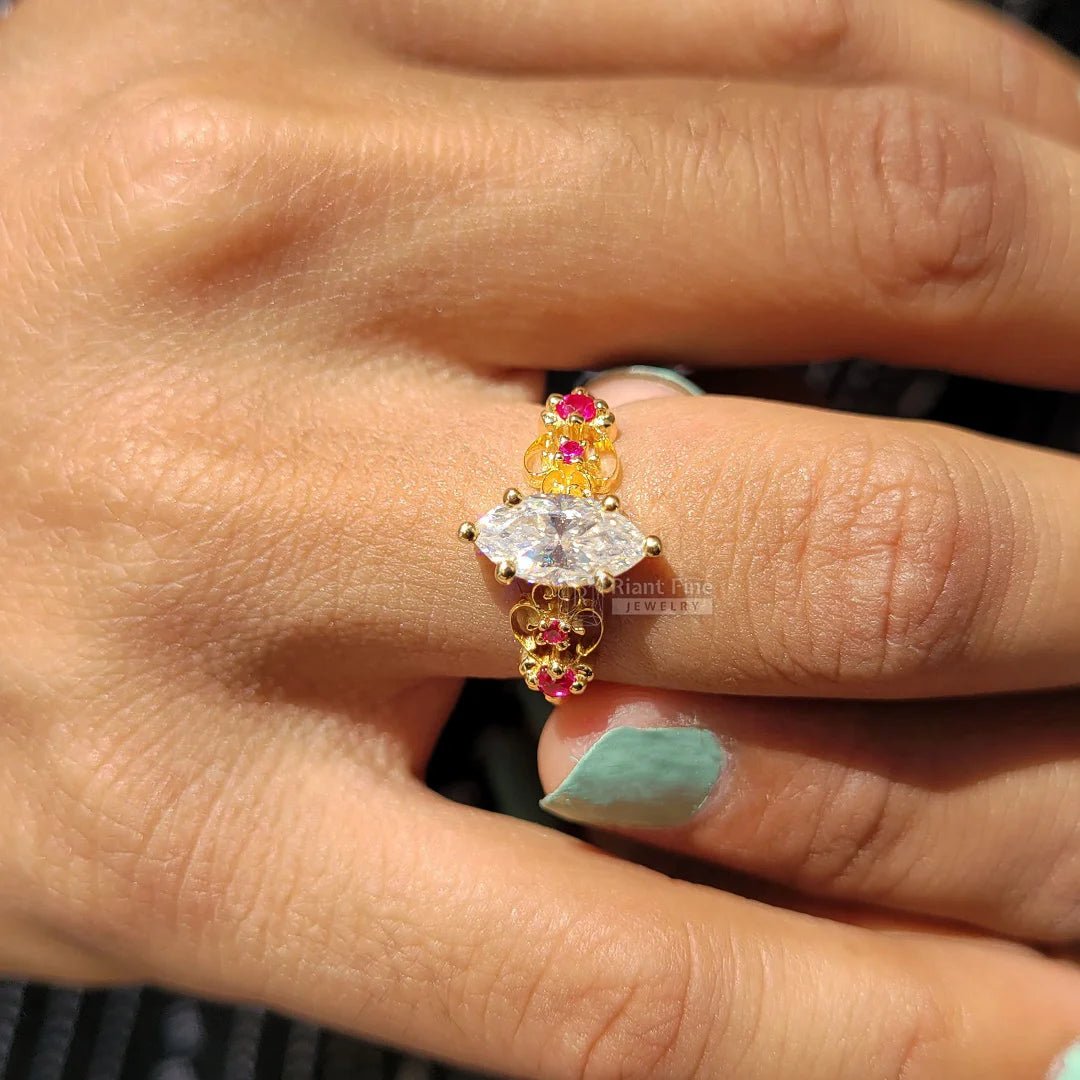 1 Ct Marquise Diamond Gold Vintage Engagement Ring - Riant Fine Jewelry