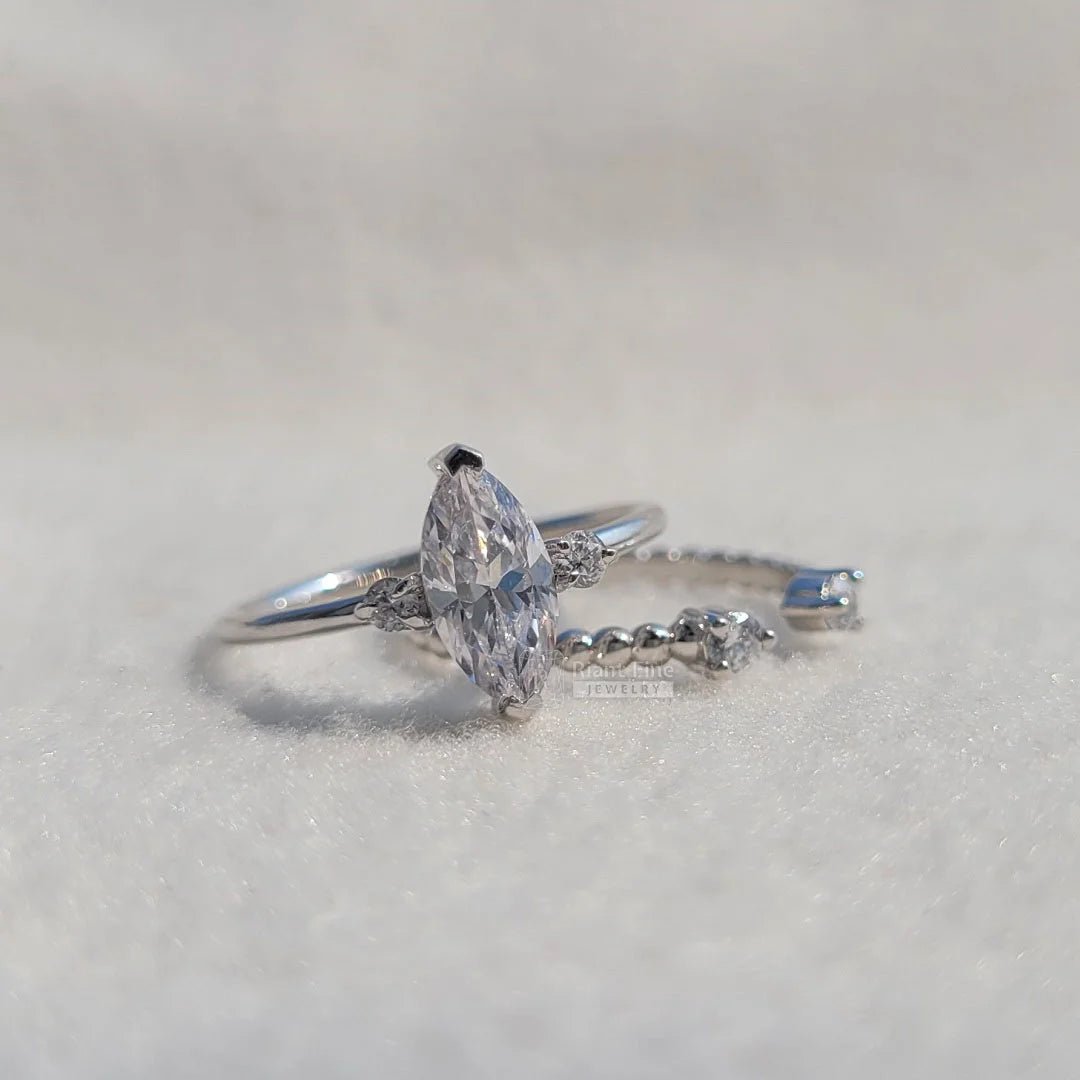1 Ct Marquise Diamond White Gold Wedding Ring Set - Riant Fine Jewelry