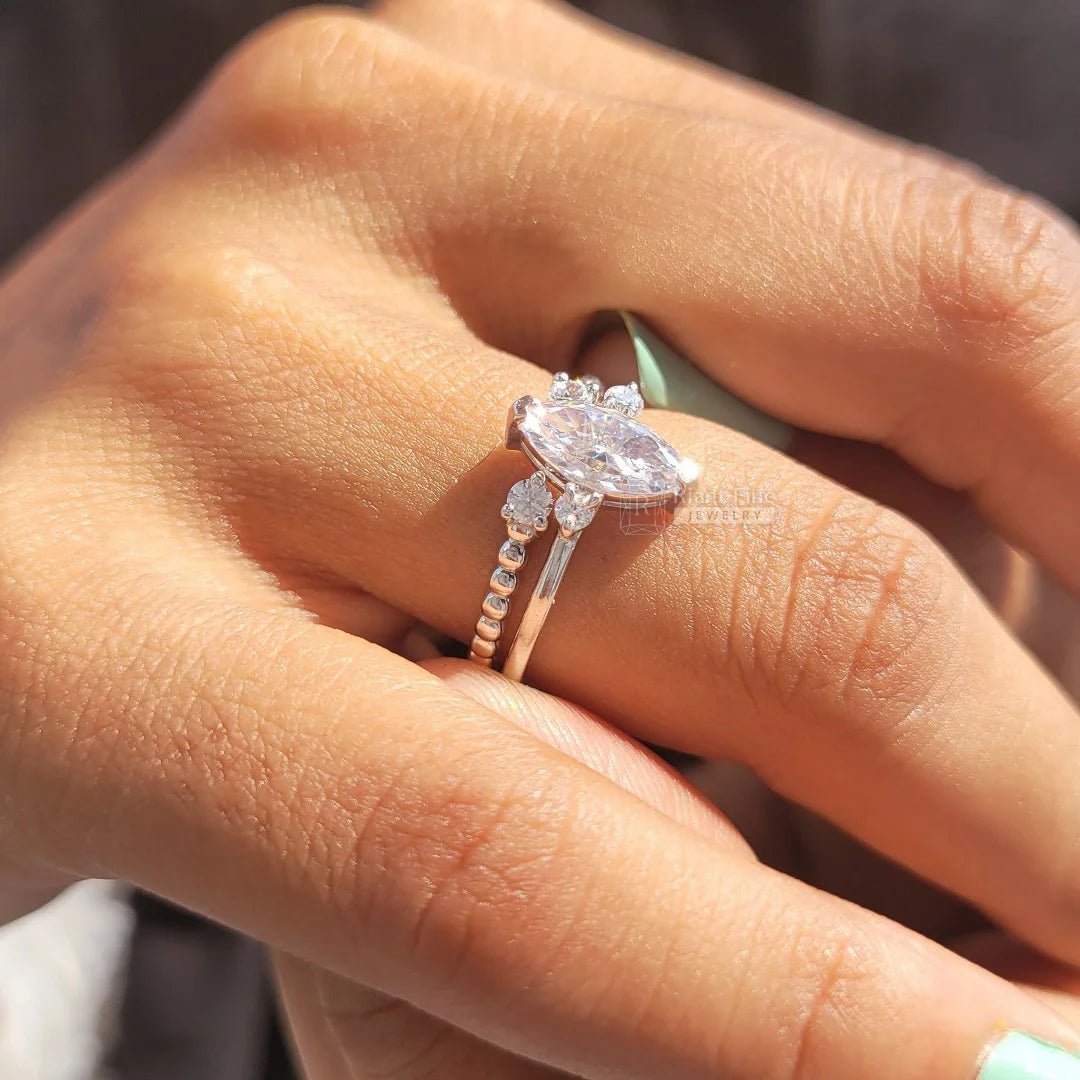 1 Ct Marquise Diamond White Gold Wedding Ring Set - Riant Fine Jewelry