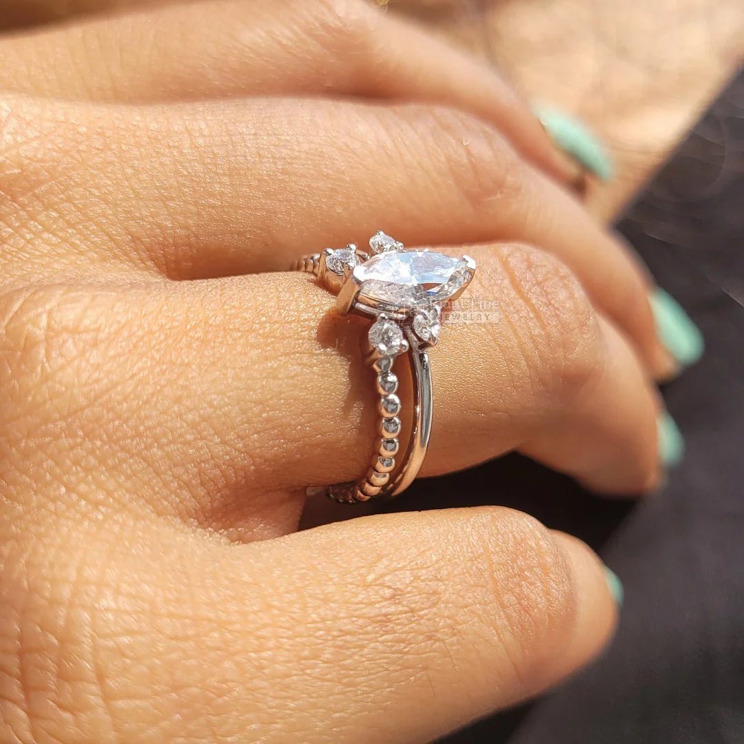 1 Ct Marquise Diamond White Gold Wedding Ring Set - Riant Fine Jewelry