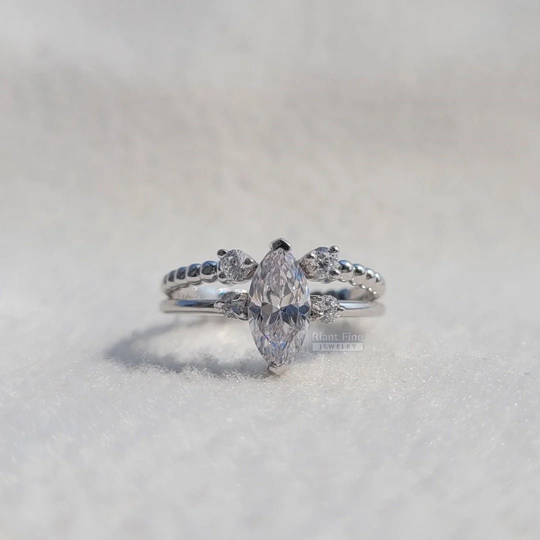 1 Ct Marquise Diamond White Gold Wedding Ring Set - Riant Fine Jewelry