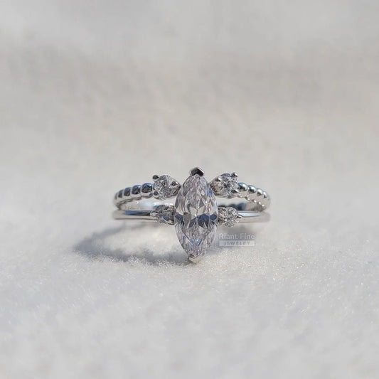 1 Ct Marquise Diamond White Gold Wedding Ring Set - Riant Fine Jewelry