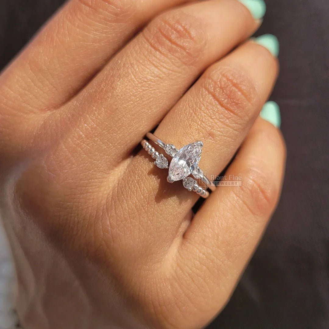 1 Ct Marquise Diamond White Gold Wedding Ring Set - Riant Fine Jewelry