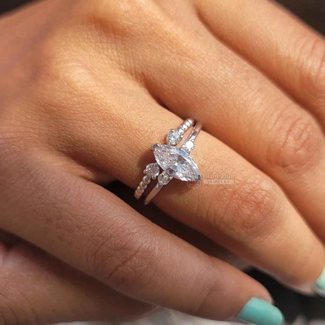 1 Ct Marquise Diamond White Gold Wedding Ring Set - Riant Fine Jewelry