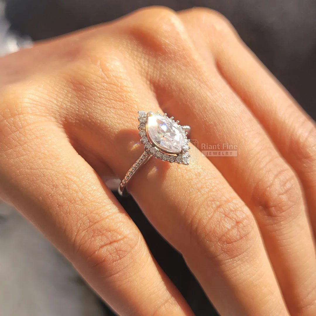 1 Ct Marquise Lab Grown Diamond Halo Engagement Ring - Riant Fine Jewelry