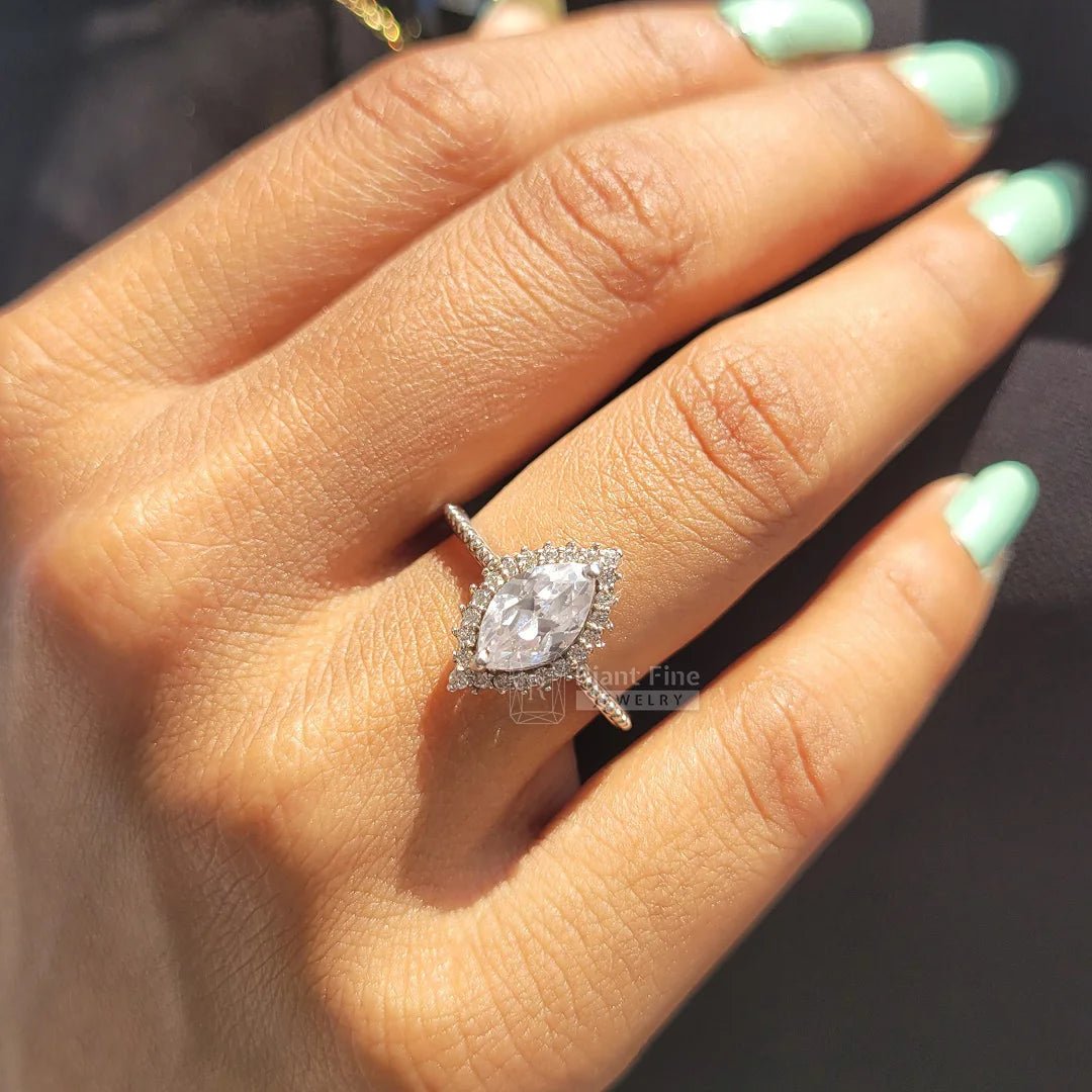1 Ct Marquise Lab Grown Diamond Halo Engagement Ring - Riant Fine Jewelry