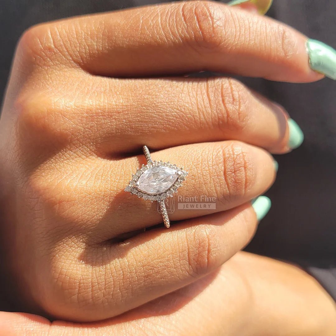 1 Ct Marquise Lab Grown Diamond Halo Engagement Ring - Riant Fine Jewelry