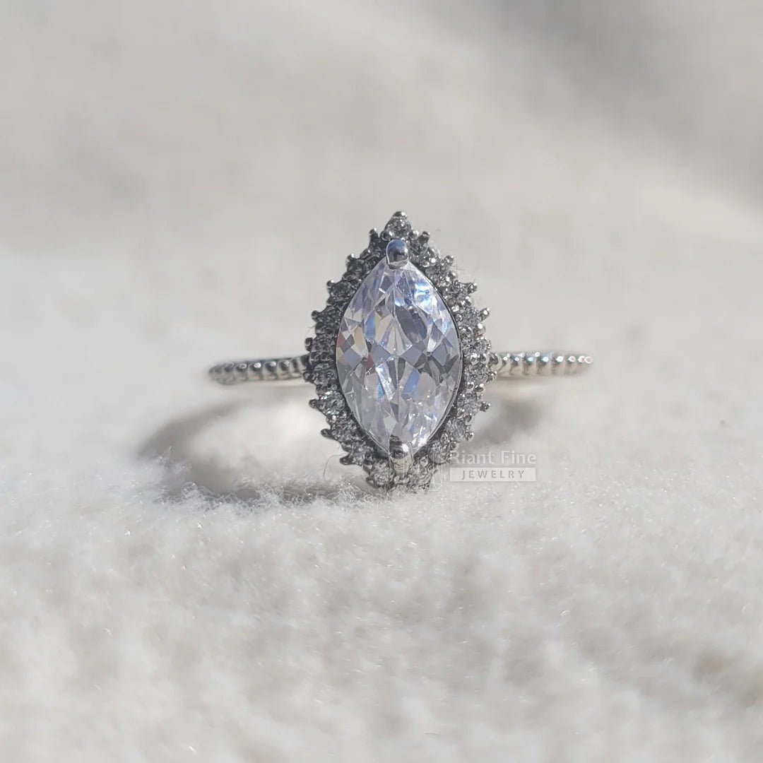 1 Ct Marquise Lab Grown Diamond Halo Engagement Ring - Riant Fine Jewelry