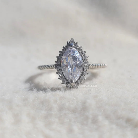 1 Ct Marquise Lab Grown Diamond Halo Engagement Ring - Riant Fine Jewelry