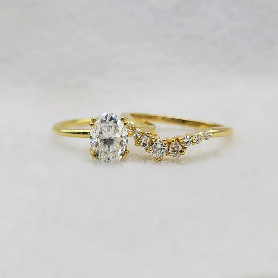 1 Ct Oval Lab Grown Diamond Engagement Ring Set in 14K Yellow Gold - Riant Fine Jewelry LLC