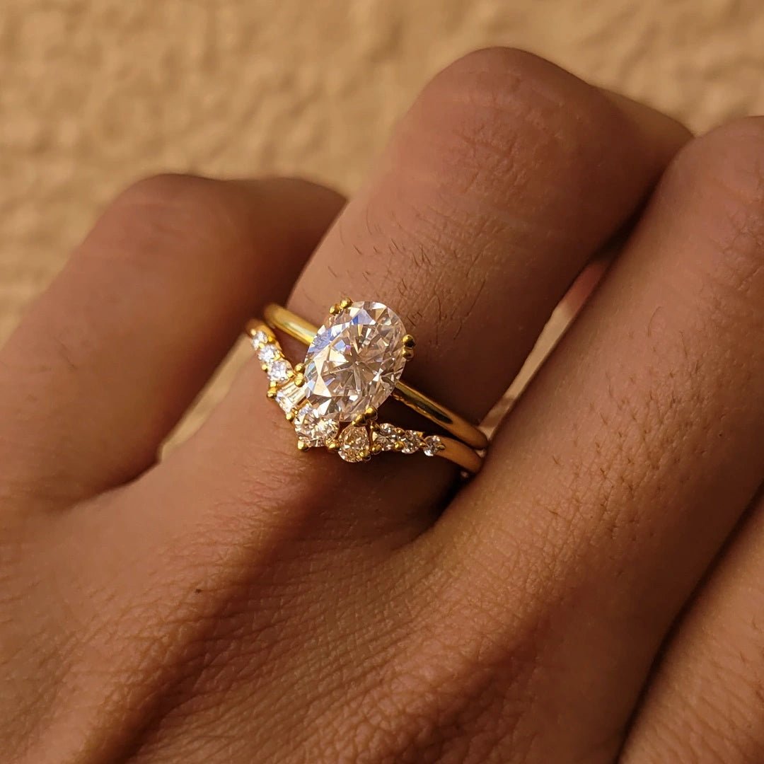 1 Ct Oval Lab Grown Diamond Engagement Ring Set in 14K Yellow Gold - Riant Fine Jewelry LLC