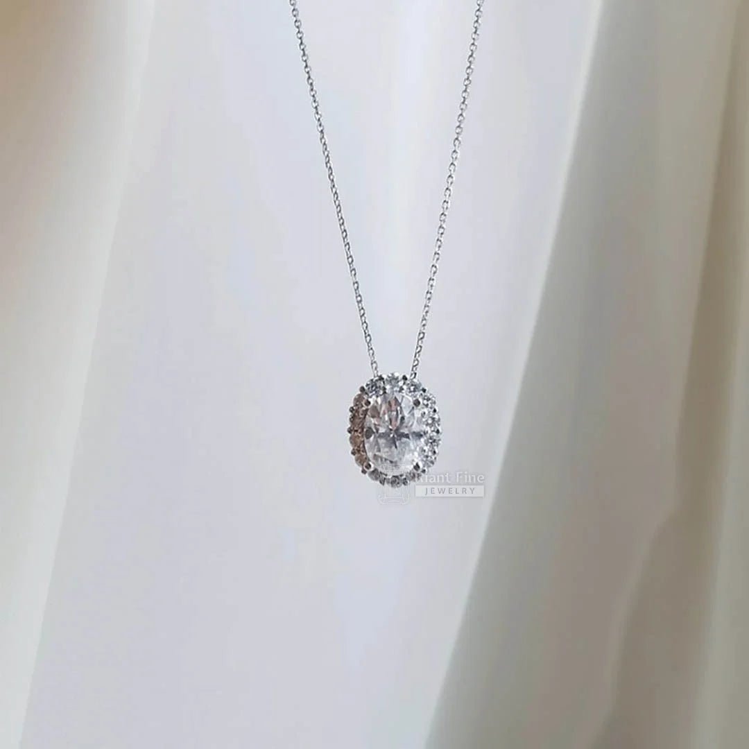 1 Ct Oval Moissanite Drop Halo Pendant In 14K Gold - Riant Fine Jewelry