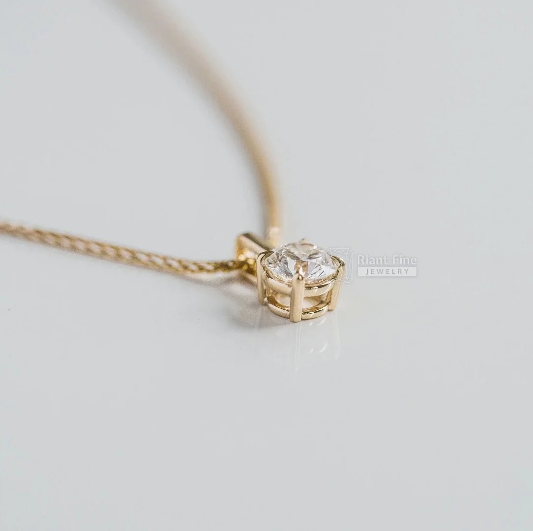 1 Ct Round Cut Solitaire Moissanite Pendant 14K Gold - Riant Fine Jewelry