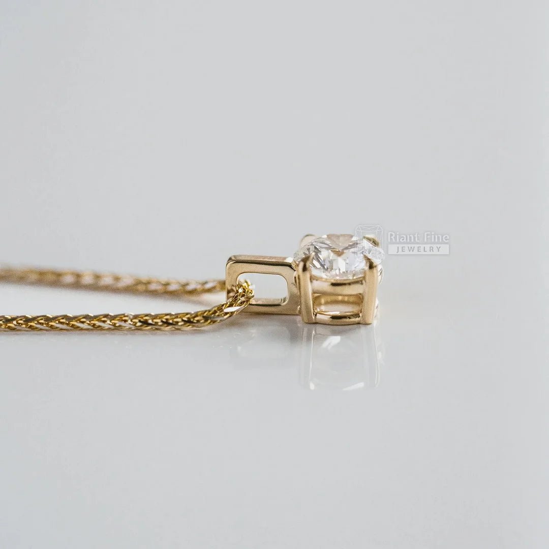 1 Ct Round Cut Solitaire Moissanite Pendant 14K Gold - Riant Fine Jewelry