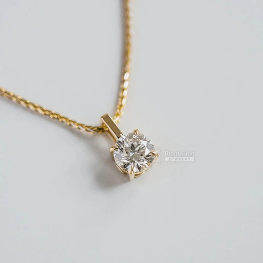 1 Ct Round Cut Solitaire Moissanite Pendant 14K Gold - Riant Fine Jewelry
