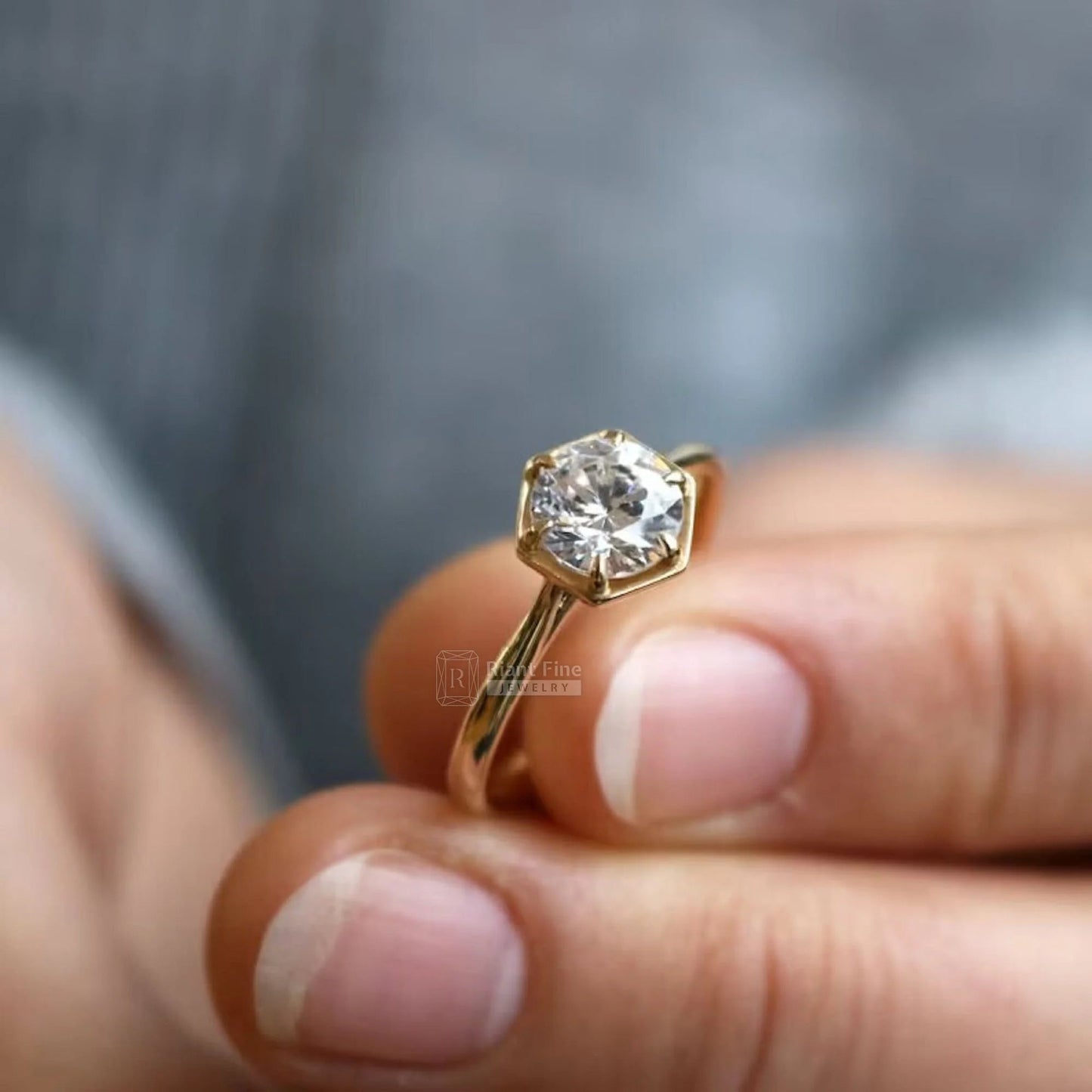 1 Ct Round Lab Diamond Solitaire Engagement Ring - Riant Fine Jewelry LLC