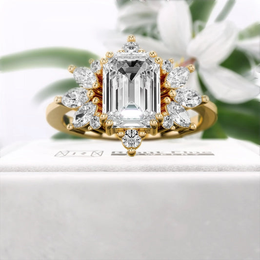 1.75-Ct-Emerald-Cut-Diamond-Cluster-Engagement-Ring-Gold-Front-View