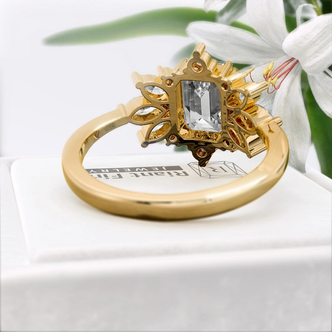 1.75-Ct-Emerald-Cut-Diamond-Cluster-Engagement-Ring-Gold-Back-View