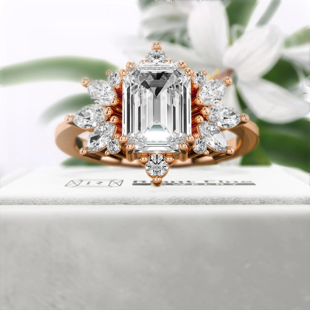 1.75-Ct-Emerald-Cut-Diamond-Cluster-Engagement-Ring-Rose-Gold-Front-View