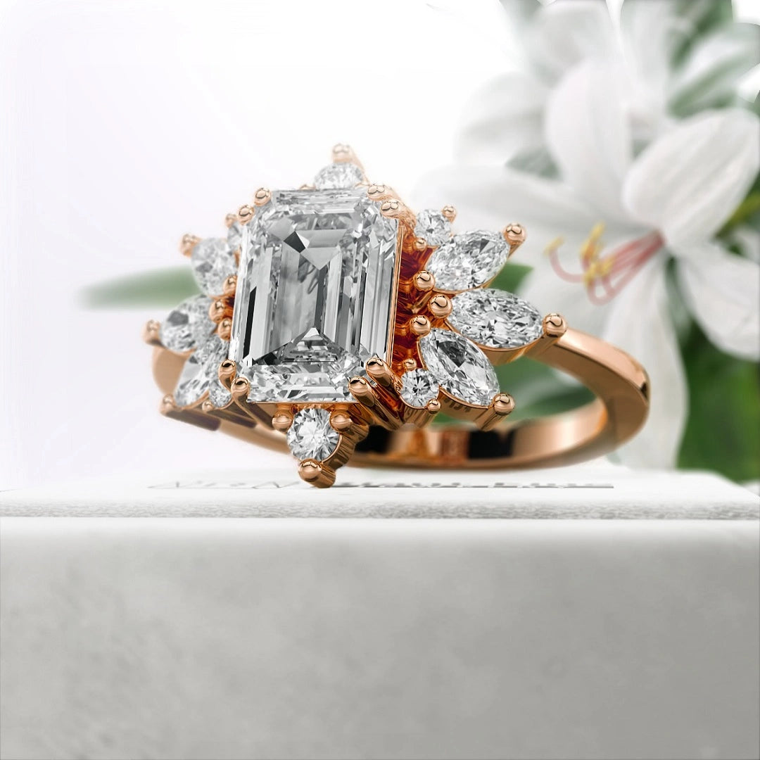 1.75-Ct-Emerald-Cut-Diamond-Cluster-Engagement-Ring-Rose-Gold-Side-View