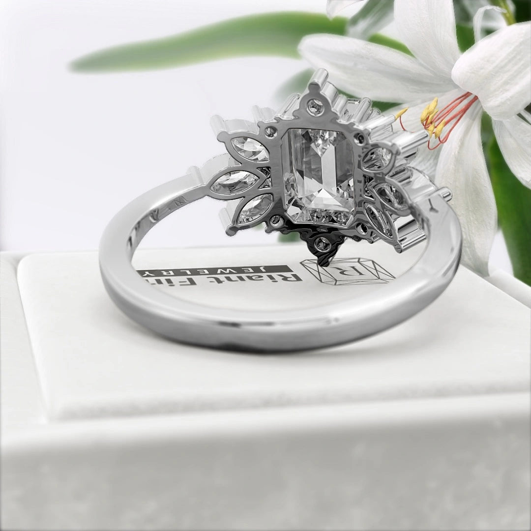 1.75-Ct-Emerald-Cut-Diamond-Cluster-Engagement-Ring-White-Gold-Back-View