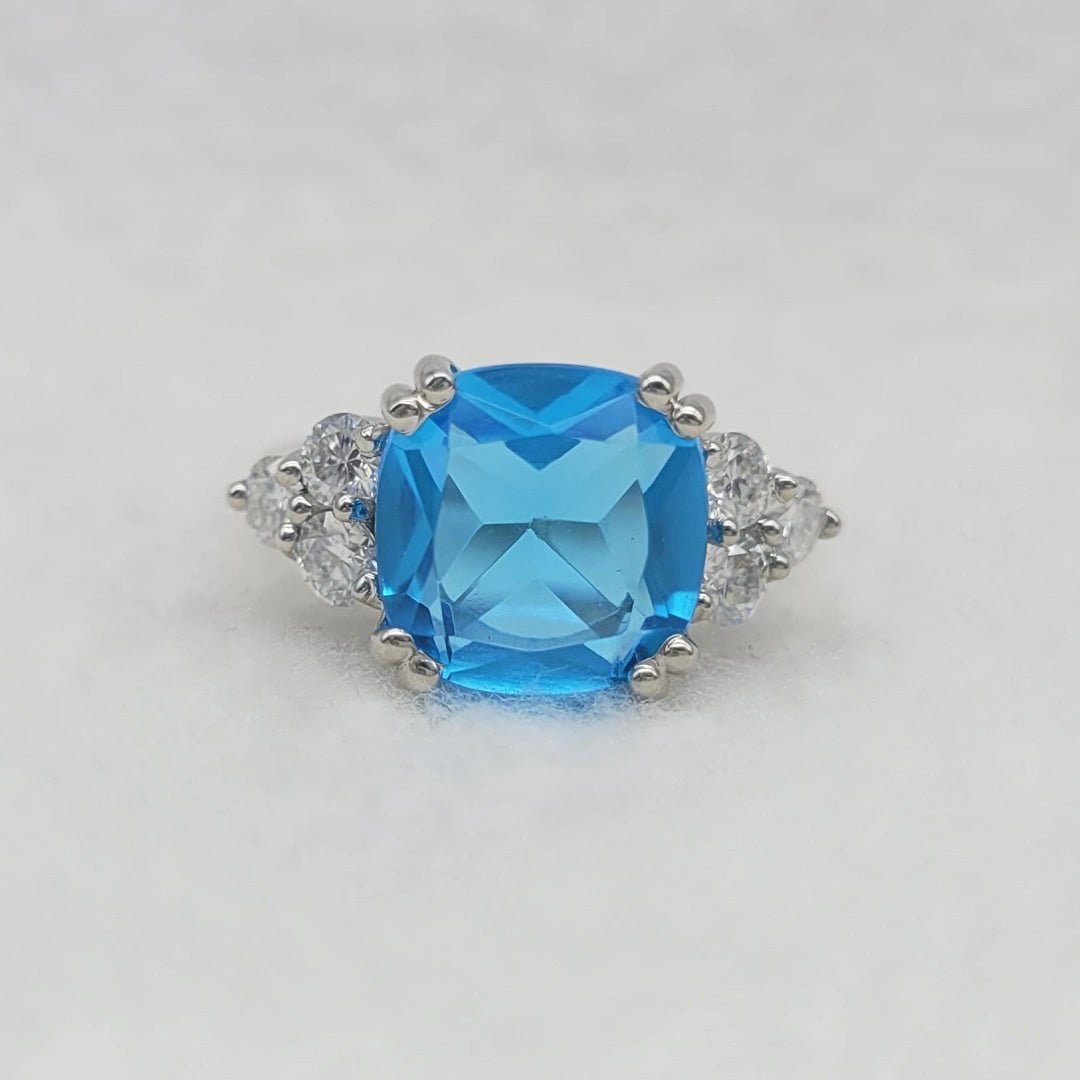 10 MM Cushion Cut Blue Sapphire Engagement Ring - Riant Fine Jewelry LLC