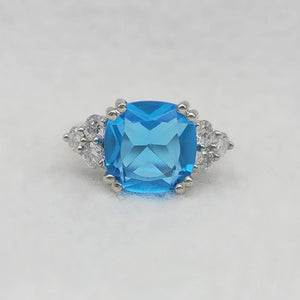 10 MM Cushion Cut Blue Sapphire Engagement Ring