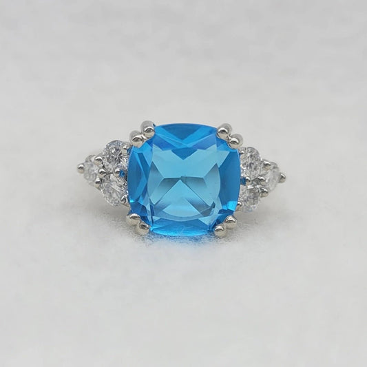 10 MM Cushion Cut Blue Sapphire Engagement Ring - Riant Fine Jewelry LLC