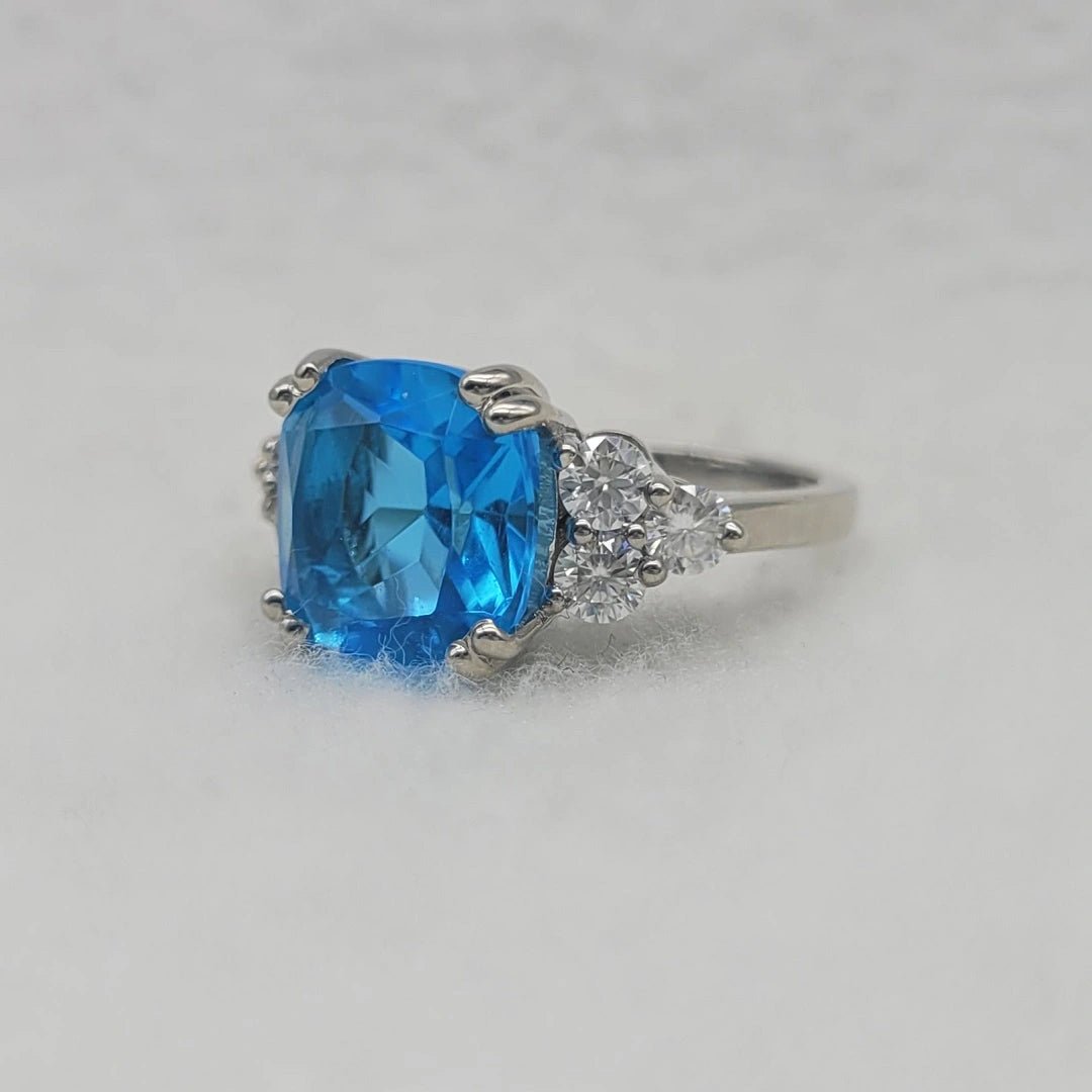 10 MM Cushion Cut Blue Sapphire Engagement Ring - Riant Fine Jewelry LLC