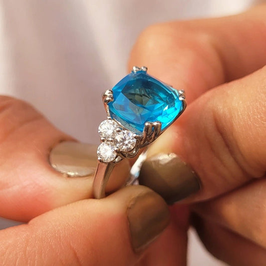 10 MM Cushion Cut Blue Sapphire Engagement Ring - Riant Fine Jewelry LLC