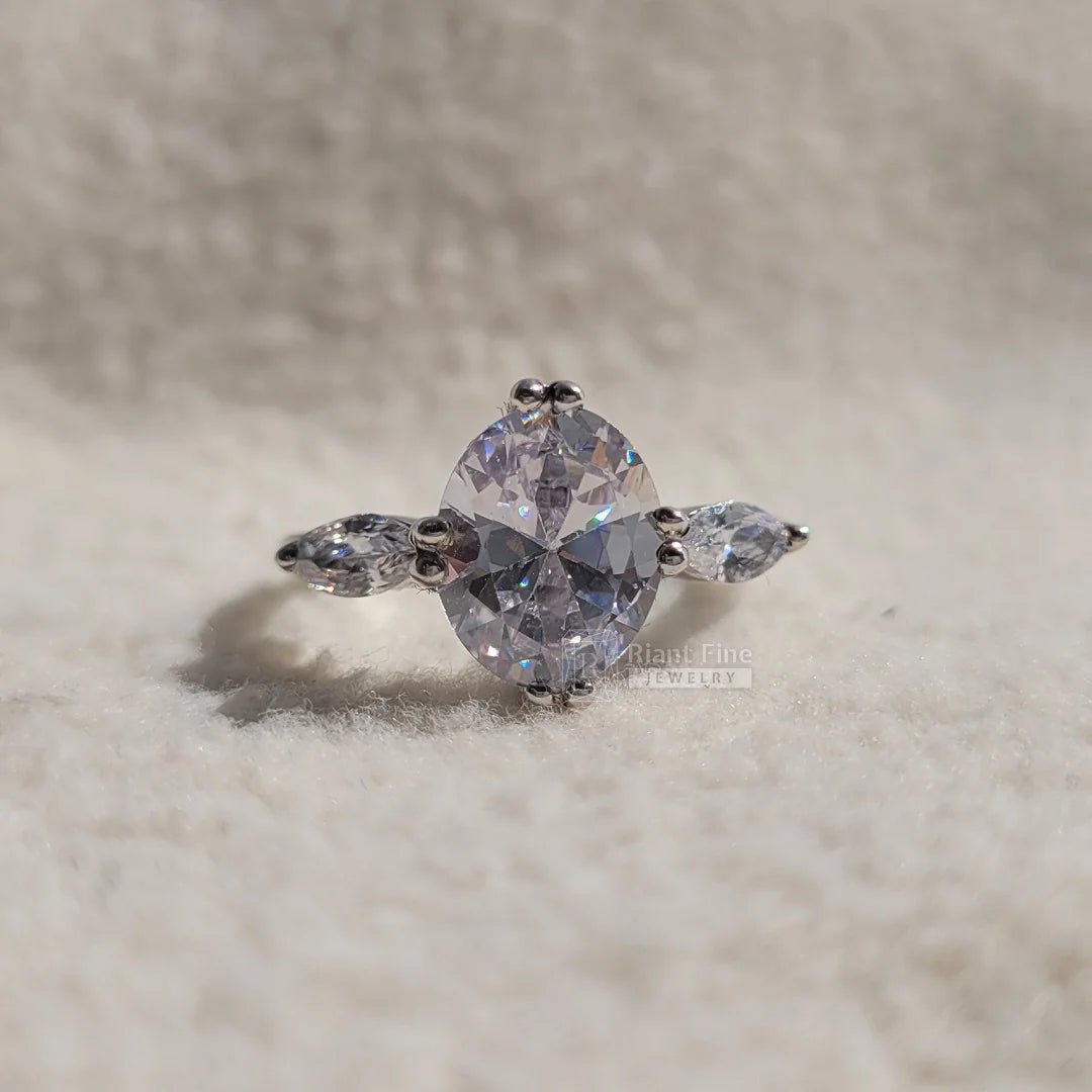 10*8 MM Oval Diamond Gold Three Stone Engagement Ring - Riant Fine Jewelry