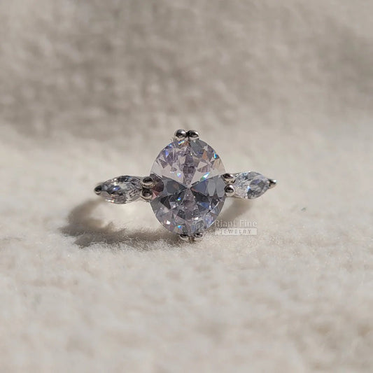 10*8 MM Oval Diamond Gold Three Stone Engagement Ring - Riant Fine Jewelry