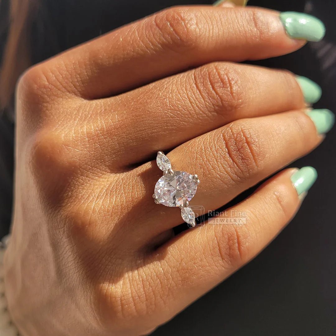 10*8 MM Oval Diamond Gold Three Stone Engagement Ring - Riant Fine Jewelry