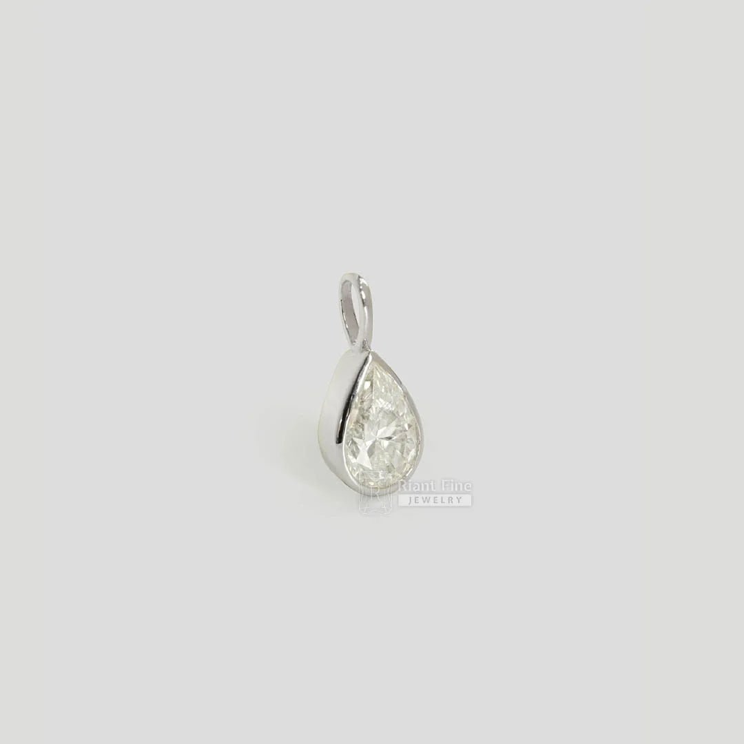 1.2 Ct Bezel Pear Cut Colorless Moissanite Pendant - Riant Fine Jewelry