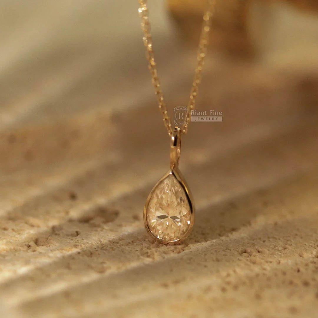 1.2 Ct Bezel Pear Cut Colorless Moissanite Pendant - Riant Fine Jewelry