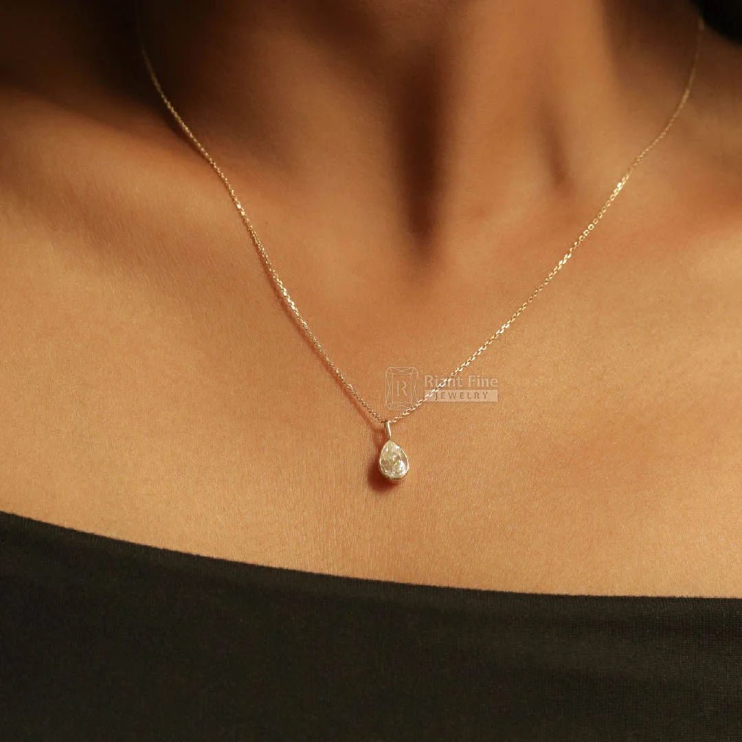 1.2 Ct Bezel Pear Cut Colorless Moissanite Pendant - Riant Fine Jewelry