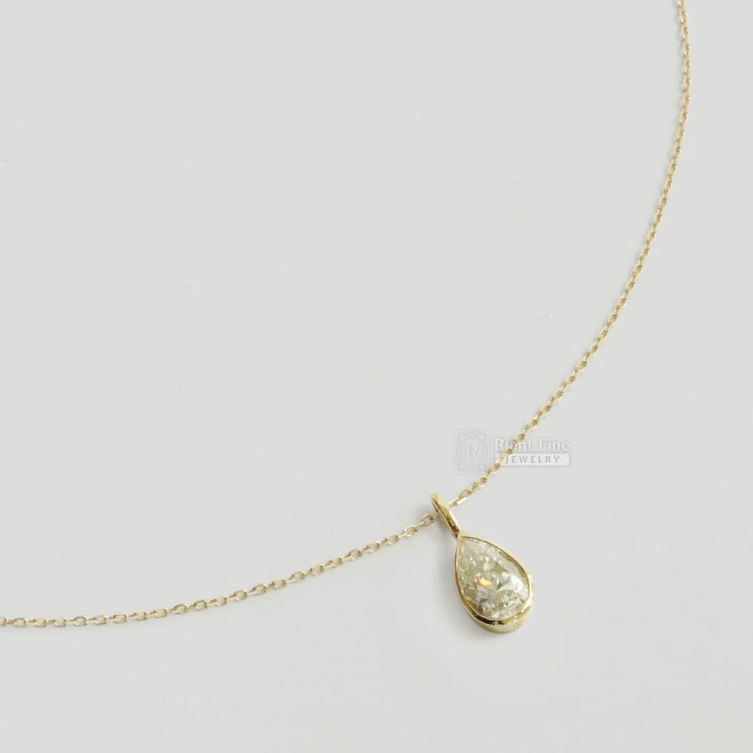 1.2 Ct Bezel Pear Cut Colorless Moissanite Pendant - Riant Fine Jewelry