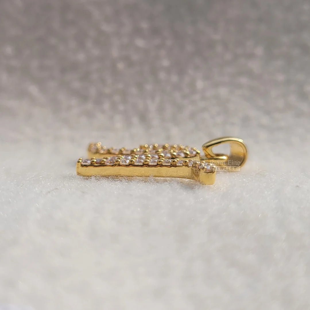 14K Gold Alphabet N Latter Pendant With Round Diamonds - Riant Fine Jewelry