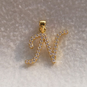 14K Gold Alphabet N Latter Pendant With Round Diamonds