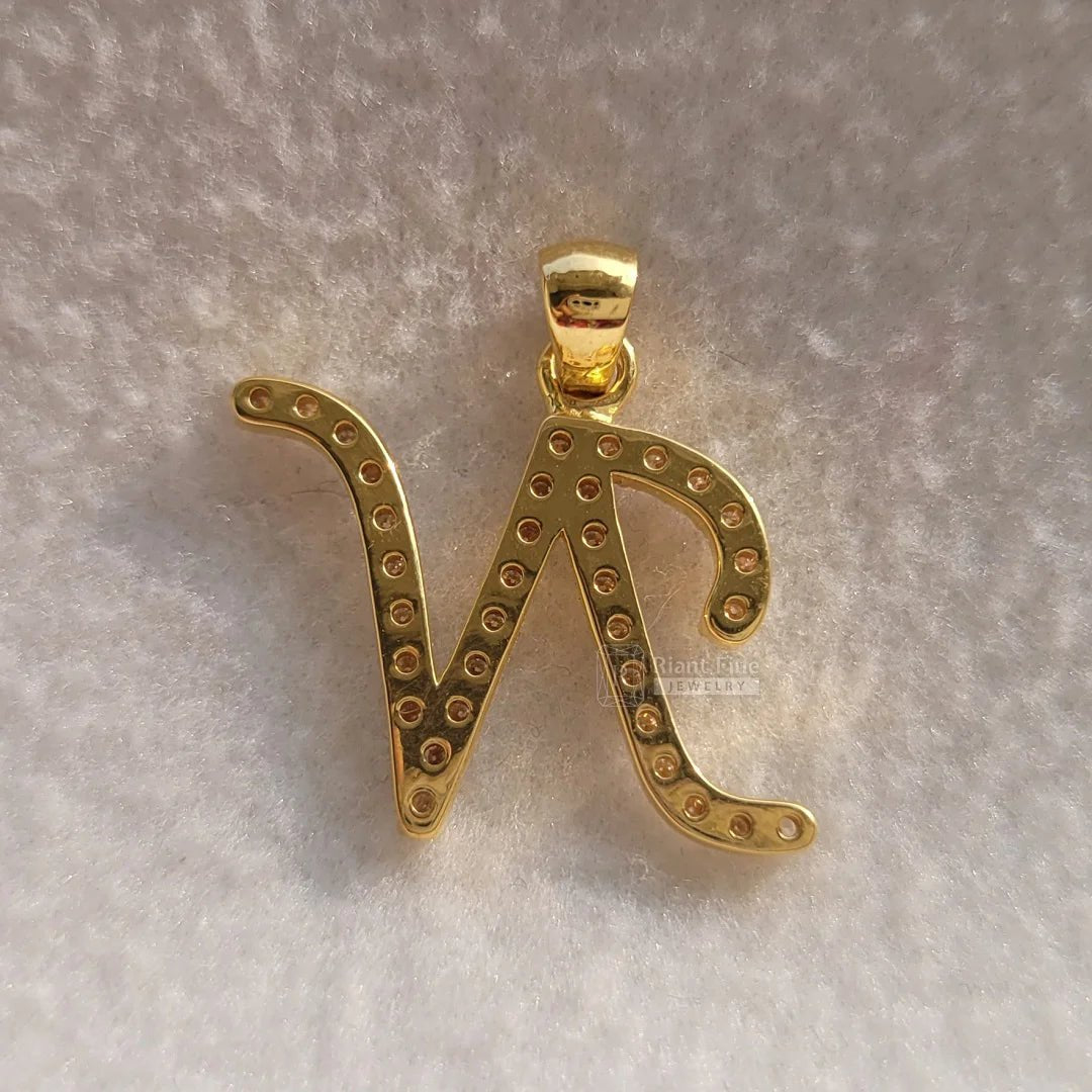 14K Gold Alphabet N Latter Pendant With Round Diamonds - Riant Fine Jewelry