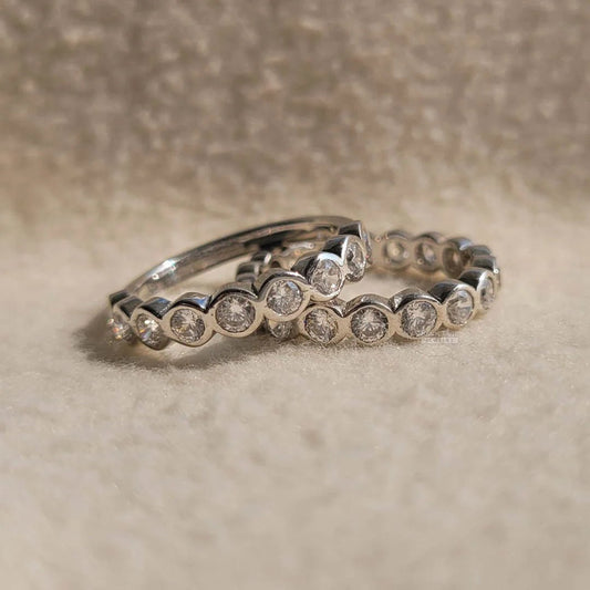 14K Gold Bezel Round Diamond Eternity Wedding Band Set - Riant Fine Jewelry