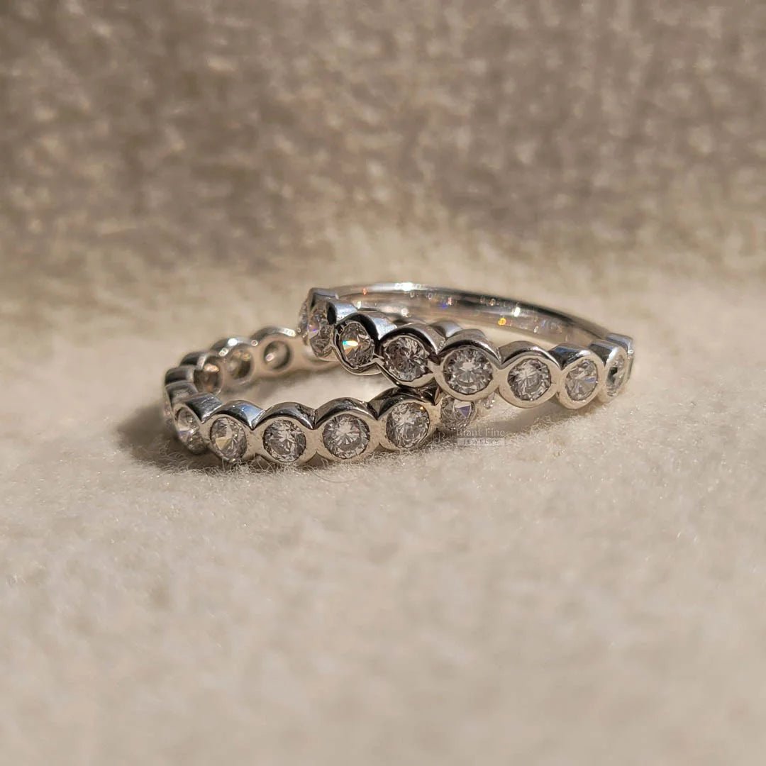 14K Gold Bezel Round Diamond Eternity Wedding Band Set - Riant Fine Jewelry