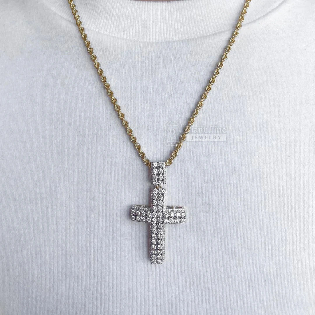 Round Moissanite Mens Cross Pendant