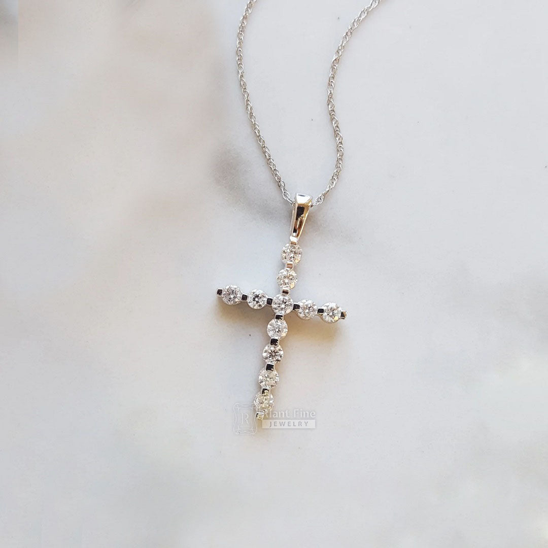 14K Gold Moissanite Cross Pendant