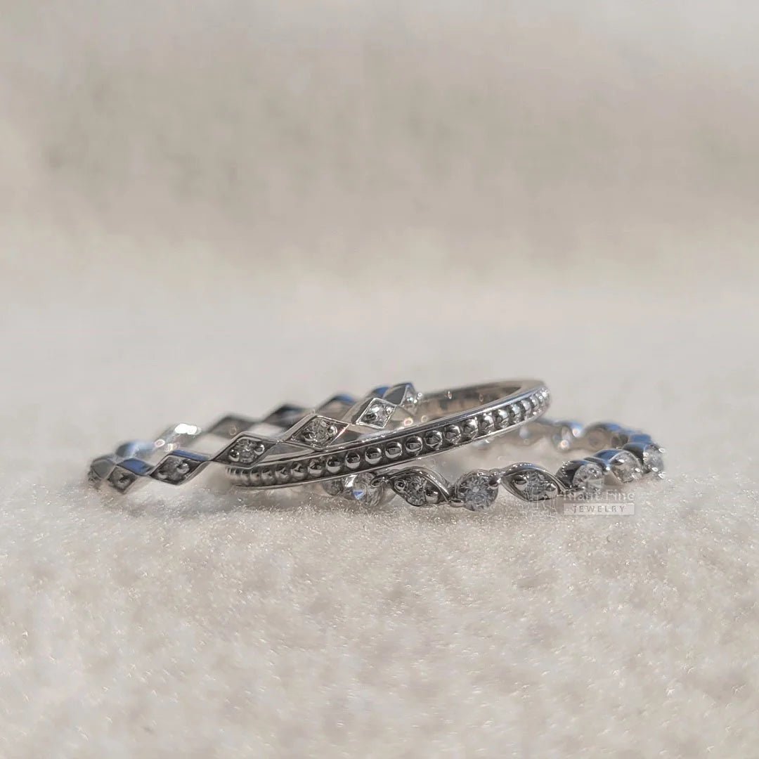 14K Gold Diamond Stackable Three Band Wedding Ring Set - Riant Fine Jewelry