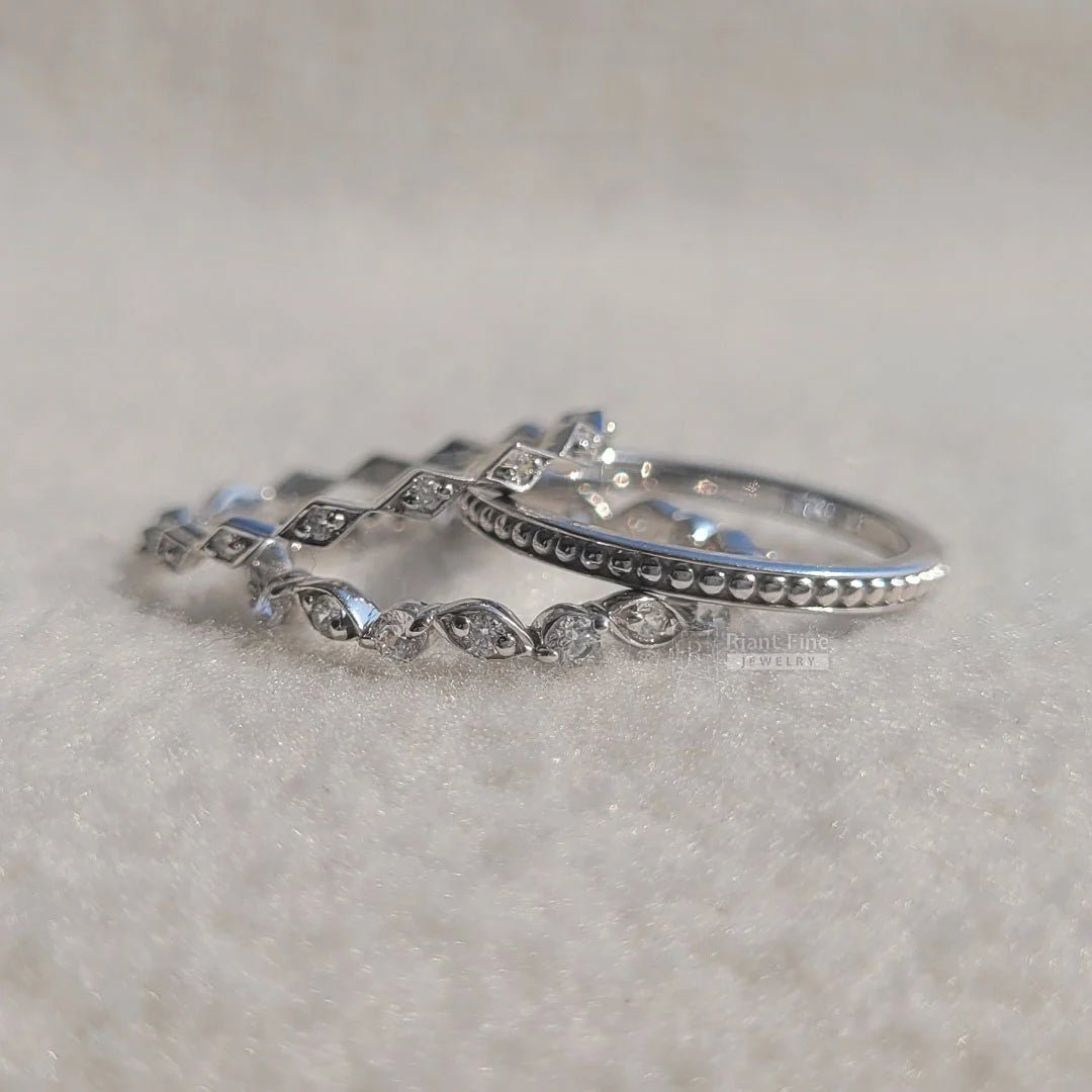 14K Gold Diamond Stackable Three Band Wedding Ring Set - Riant Fine Jewelry