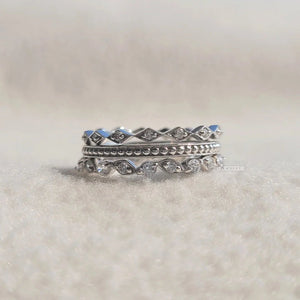 14K Gold Diamond Stackable Three Band Wedding Ring Set
