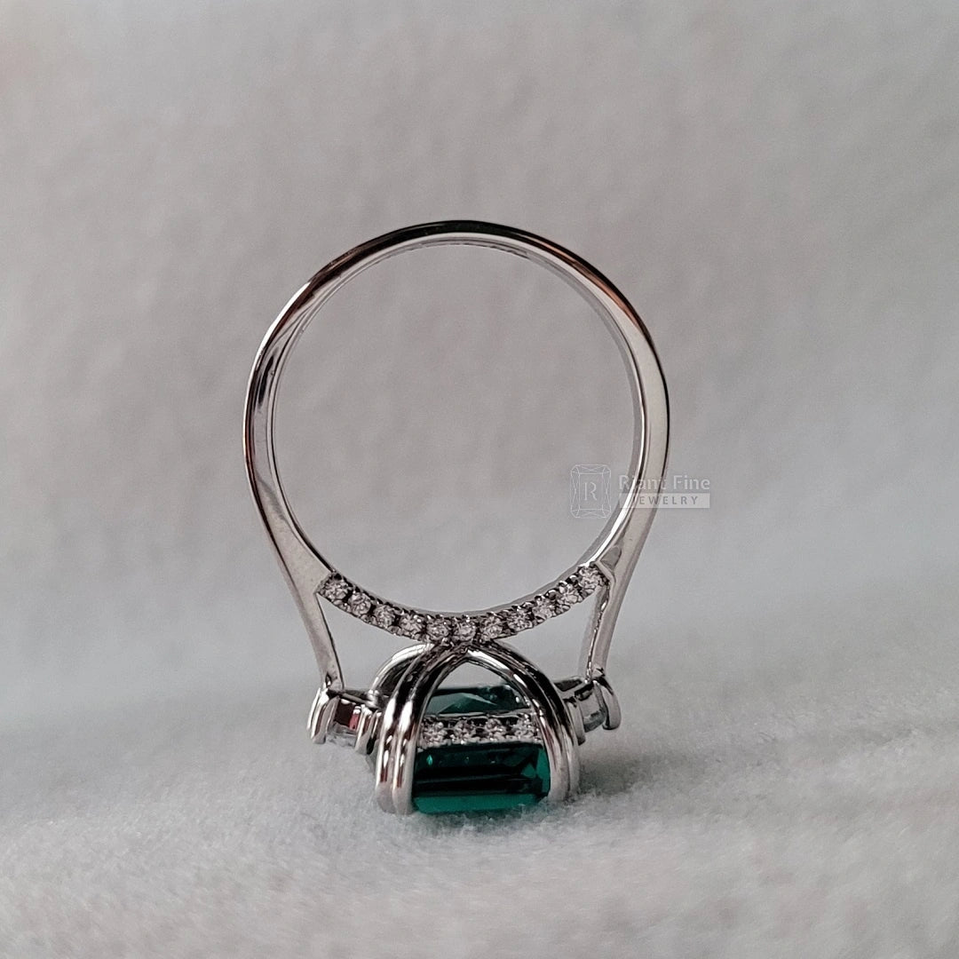 14K Gold Emerald Cut Green Sapphire Engagement Ring - Riant Fine Jewelry