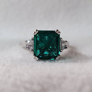 14K Gold Emerald Cut Green Sapphire Engagement Ring