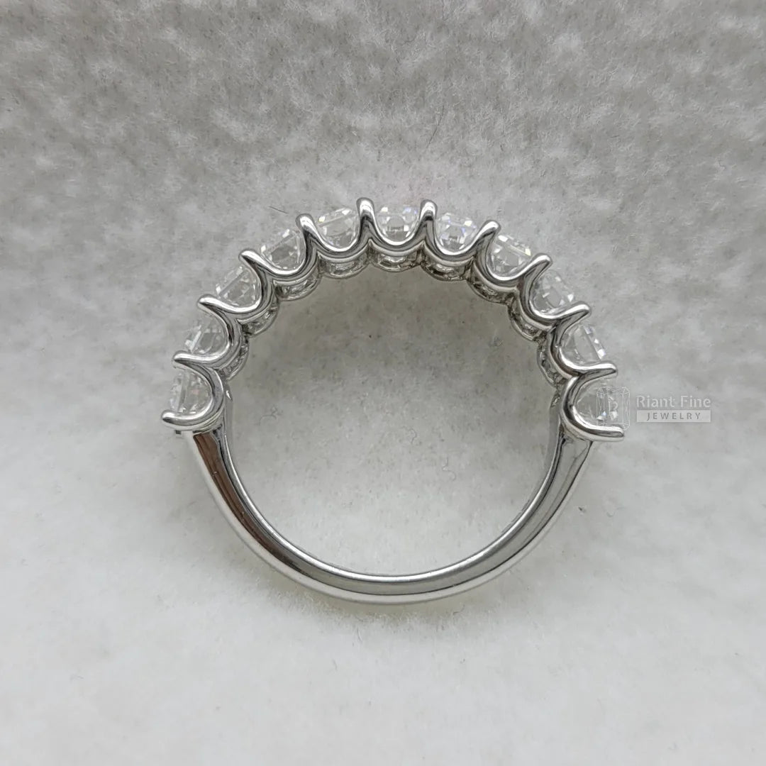 14K Gold Emerald Diamond Half Eternity Wedding Band - Riant Fine Jewelry